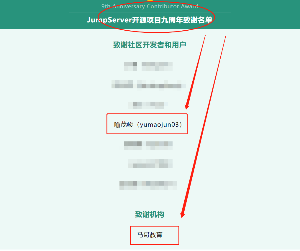 JumpServer開源項目九周年致謝名單：馬哥教育和喻老師上榜